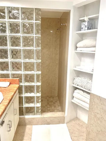 a view of a bathroom with a tub