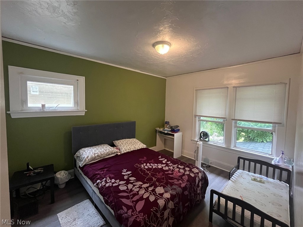 1101 Carlyon Road East Cleveland, OH 44112 - Photo 12 of 23 Bedroom featuring new flooring, multiple windows providing natural light, and a ceiling-mounted light fixture