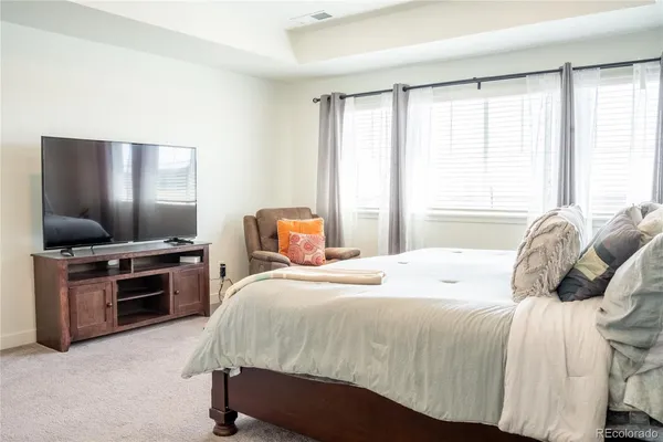 a bedroom with a bed and dresser
