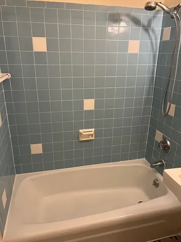 a bathroom with a bathtub