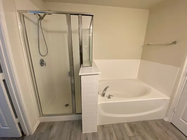 a bathroom with a bathtub
