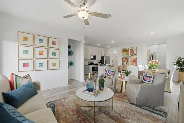 a workspace with furniture and window