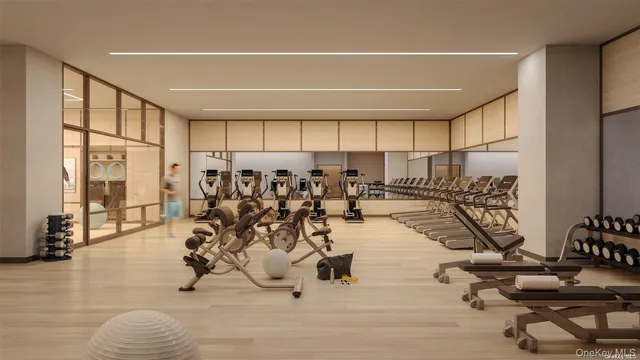 a view of a room with gym equipment