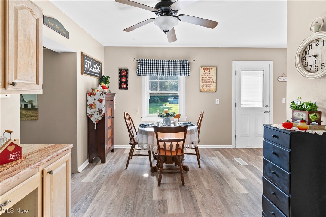 540 Park Road Painesville, OH 44077 - Photo 11 of 34 Dining area featuring light wood-style floors and ceiling fan