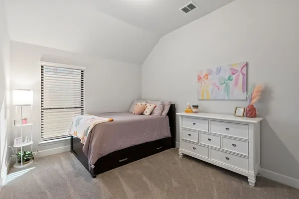 a bedroom with a bed and a dresser