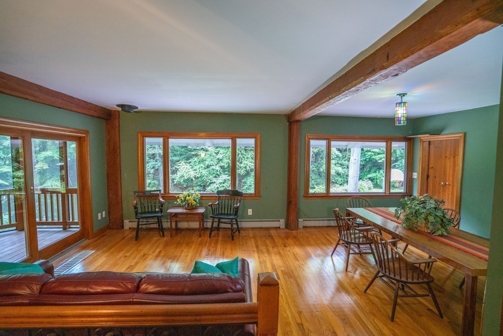 30 Harris Mountain Road Amherst, MA 01002 - Photo 12 of 42 a living room with furniture dining table wooden floor and a large window