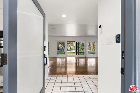 a bathroom with a large window