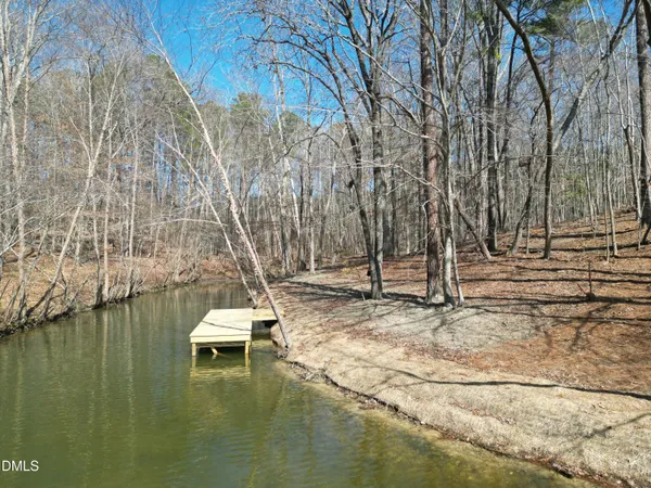 a small pool with a trees in the background