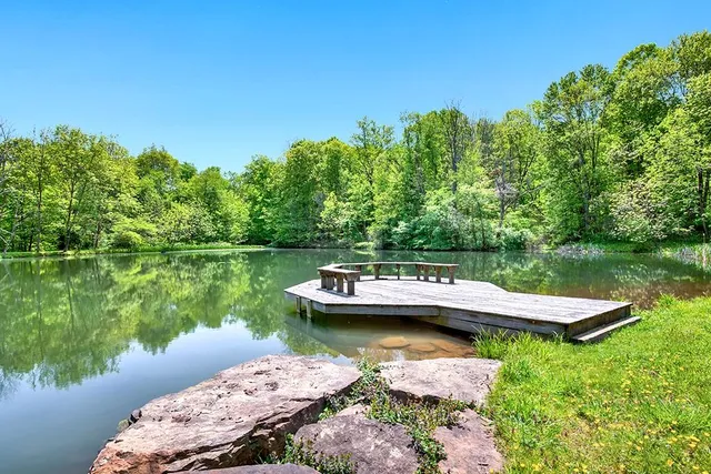a view of boat and small yard in back of house