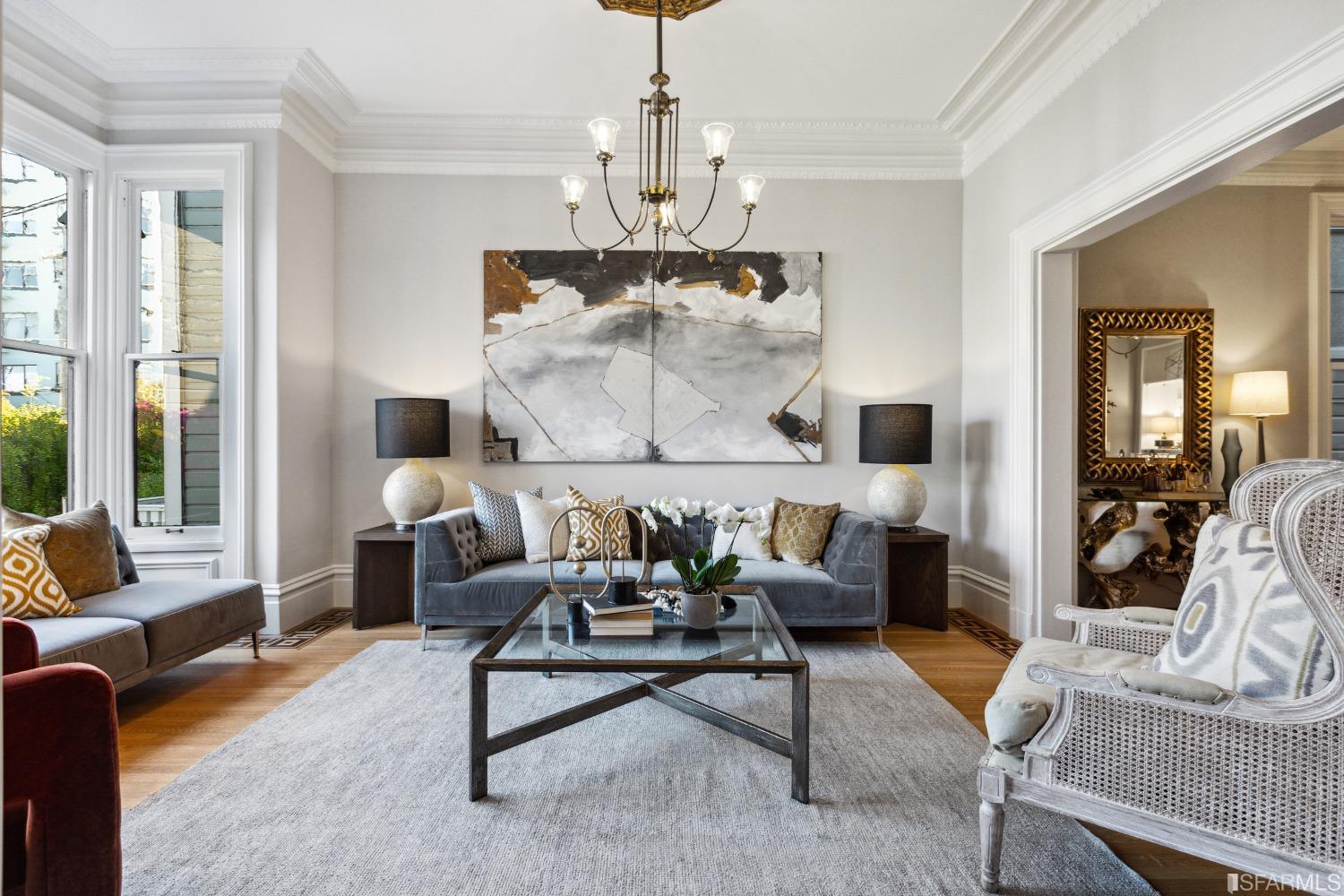 151 Broderick Street San Francisco, CA 94117 - Photo 5 of 39 a living room with furniture and a chandelier