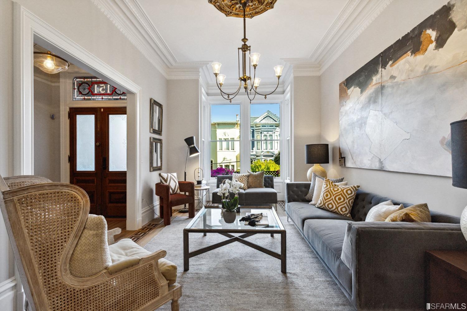 151 Broderick Street San Francisco, CA 94117 - Photo 7 of 39 a living room with furniture chandelier and a window