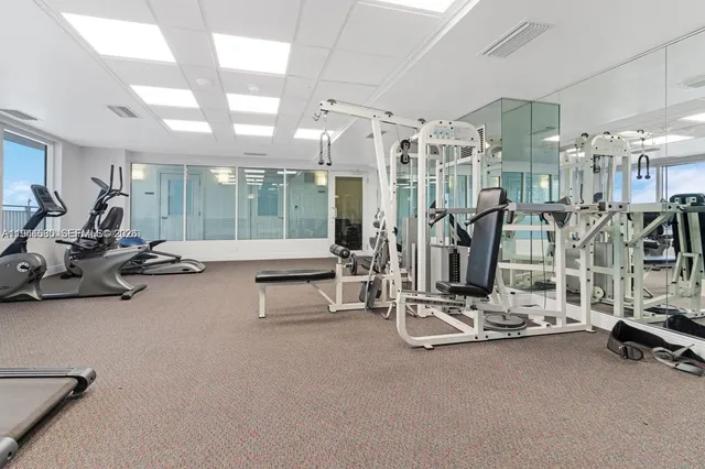 a view of a room with gym equipment