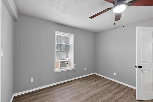 an empty room with a workspace