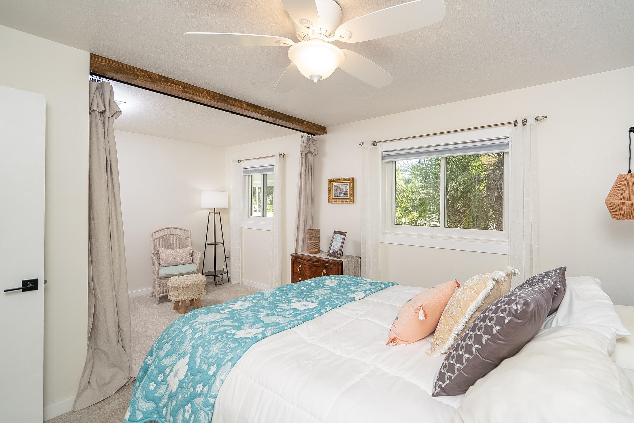 123 Esperanza Grove Road East Palatka, FL 32131 - Photo 31 of 59 Carpeted bedroom with beam ceiling, multiple windows, and ceiling fan