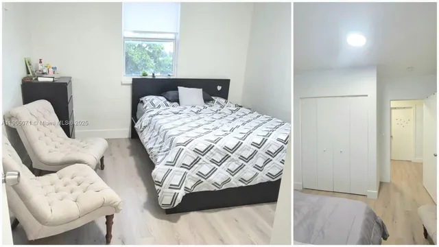 a bedroom with a bed and a chair