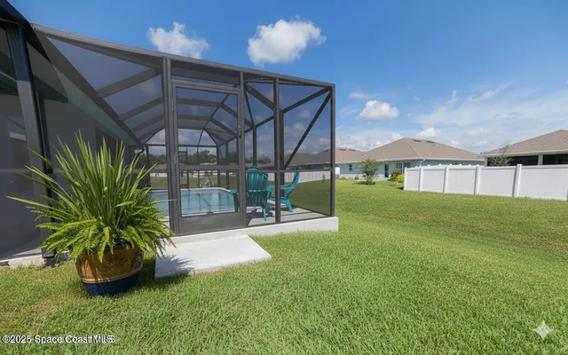 a view of a porch with a garden