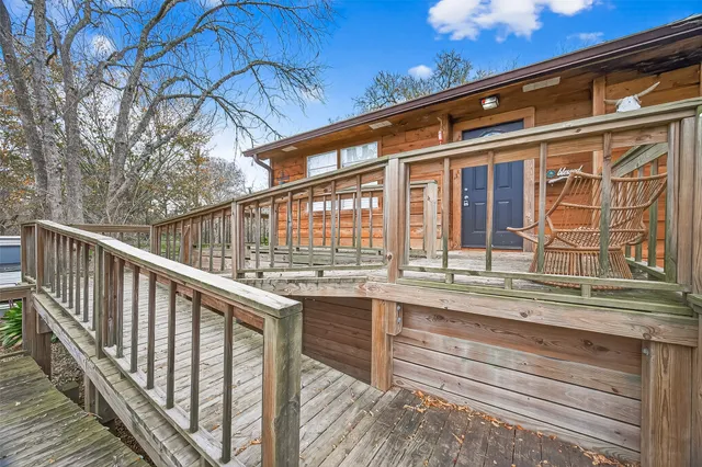 a view of a brick building from a balcony