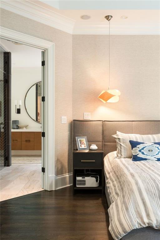 11015 Stroup Road Roswell, GA 30075 - Photo 36 of 113 a bedroom with a bed and wooden floor