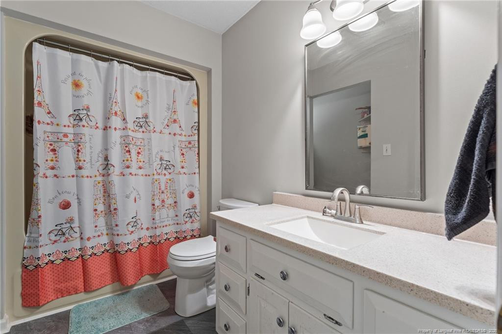129 Overlook Road Cameron, NC 28326 - Photo 26 of 44 a bathroom with a double vanity sink toilet mirror and shower