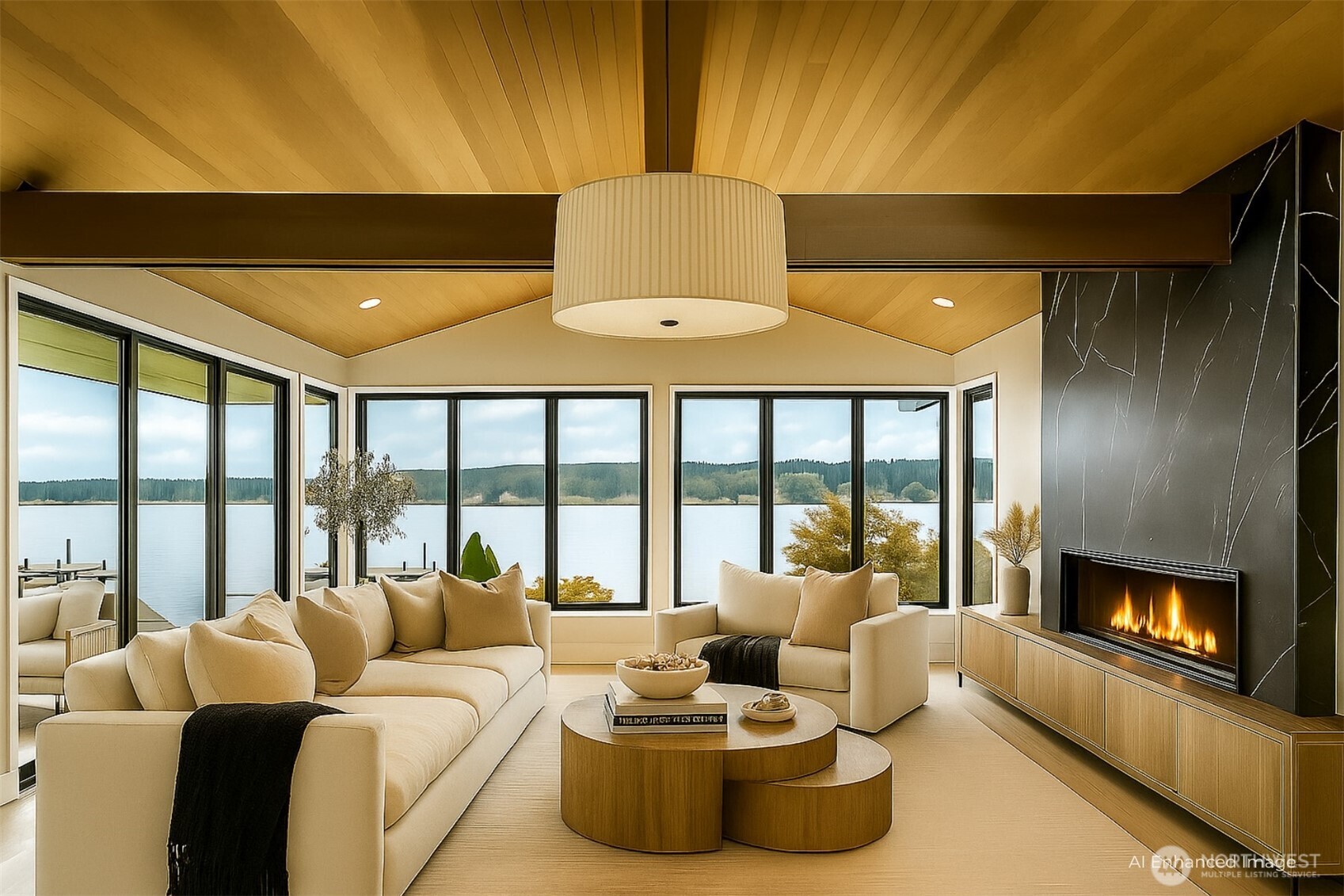 4802 East Mercer Way Mercer Island, WA 98040 - Photo 23 of 33 a living room with furniture and a floor to ceiling window