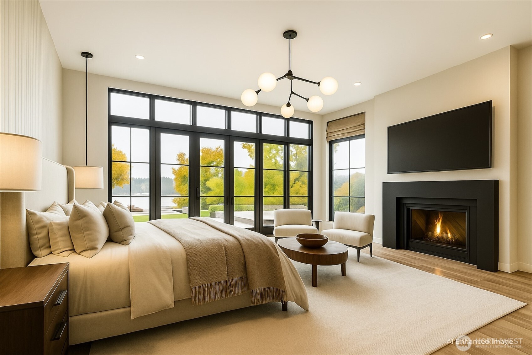 4802 East Mercer Way Mercer Island, WA 98040 - Photo 27 of 33 a bedroom with a bed and a fireplace