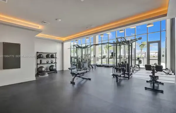 a view of a room with gym equipment