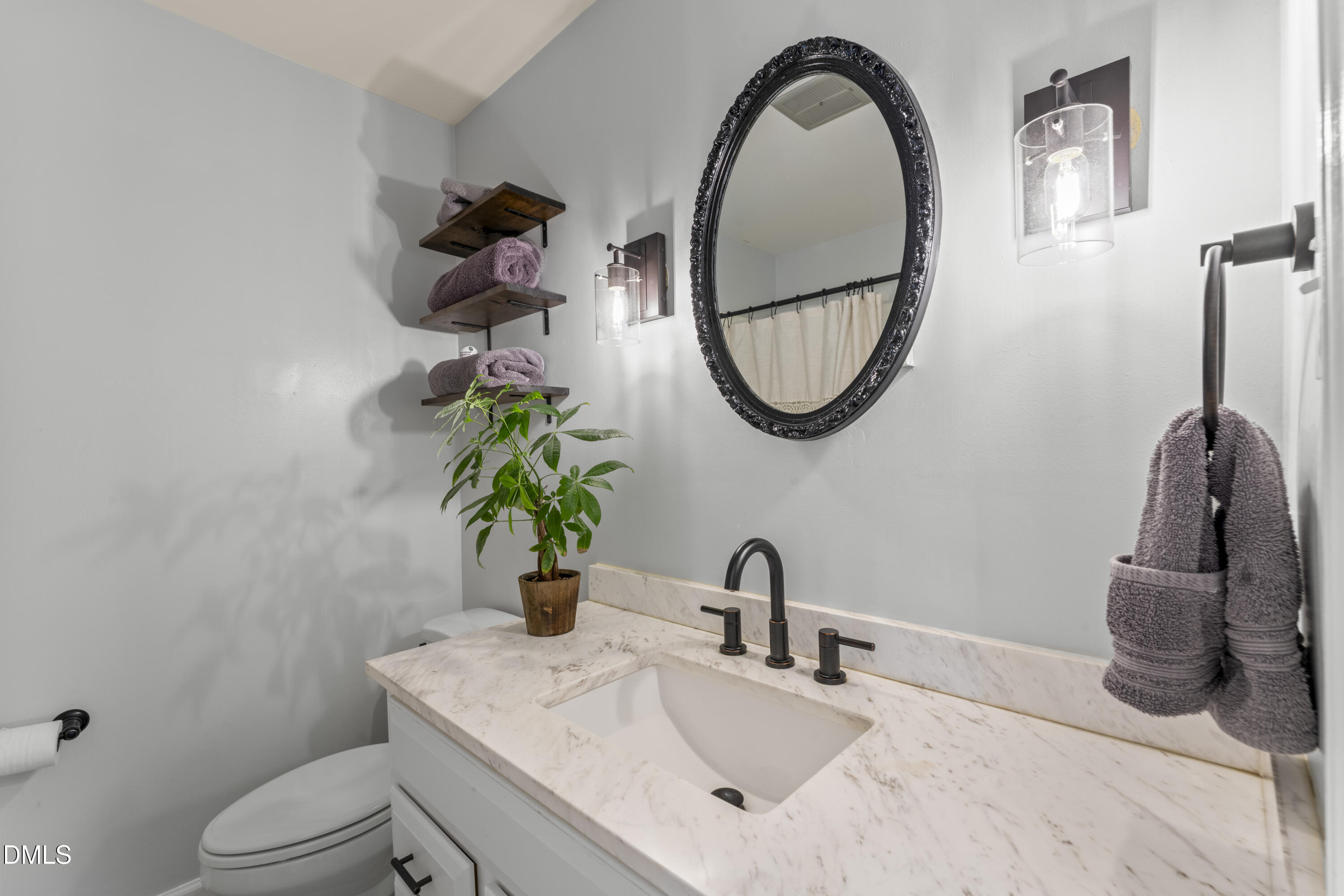 3419 Old Chapel Hill Road Durham, NC 27707 - Photo 27 of 38 a bathroom with a toilet sink and mirror