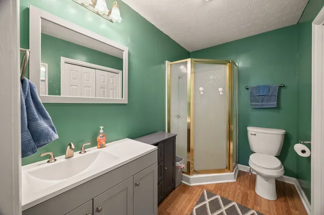 a bathroom with a toilet sink and mirror