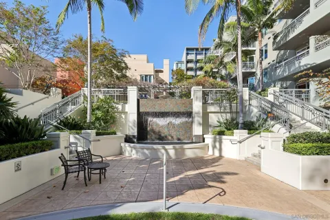 a view of a building with a swimming pool