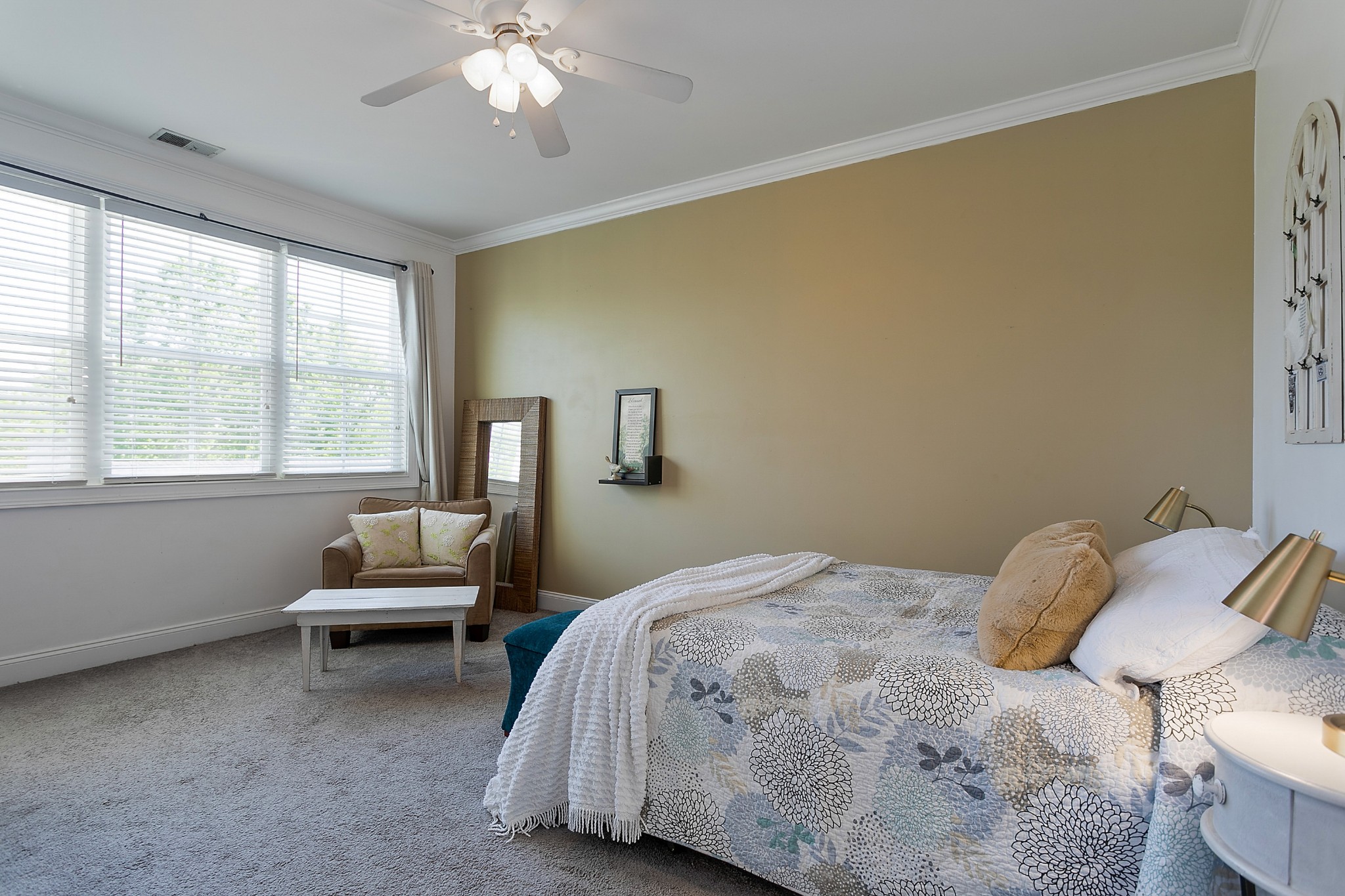 4280 Central Valley Road Murfreesboro, TN 37129 - Photo 37 of 50 This lovely bedroom features a wall of windows to frame the stunning pastoral views, it is carpeted and features a lighted ceiling fan, and of course, its own ensuite bathroom.