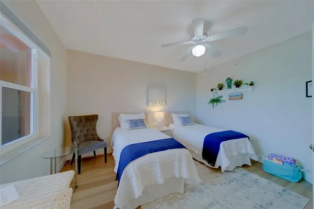 a bedroom with a bed and furniture