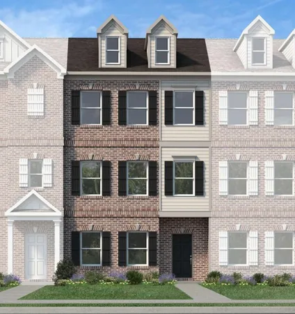 a front view of a brick building