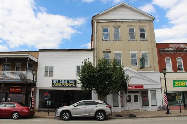 a view of a car parked in front of a building