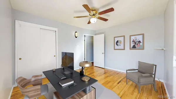 a workspace with furniture