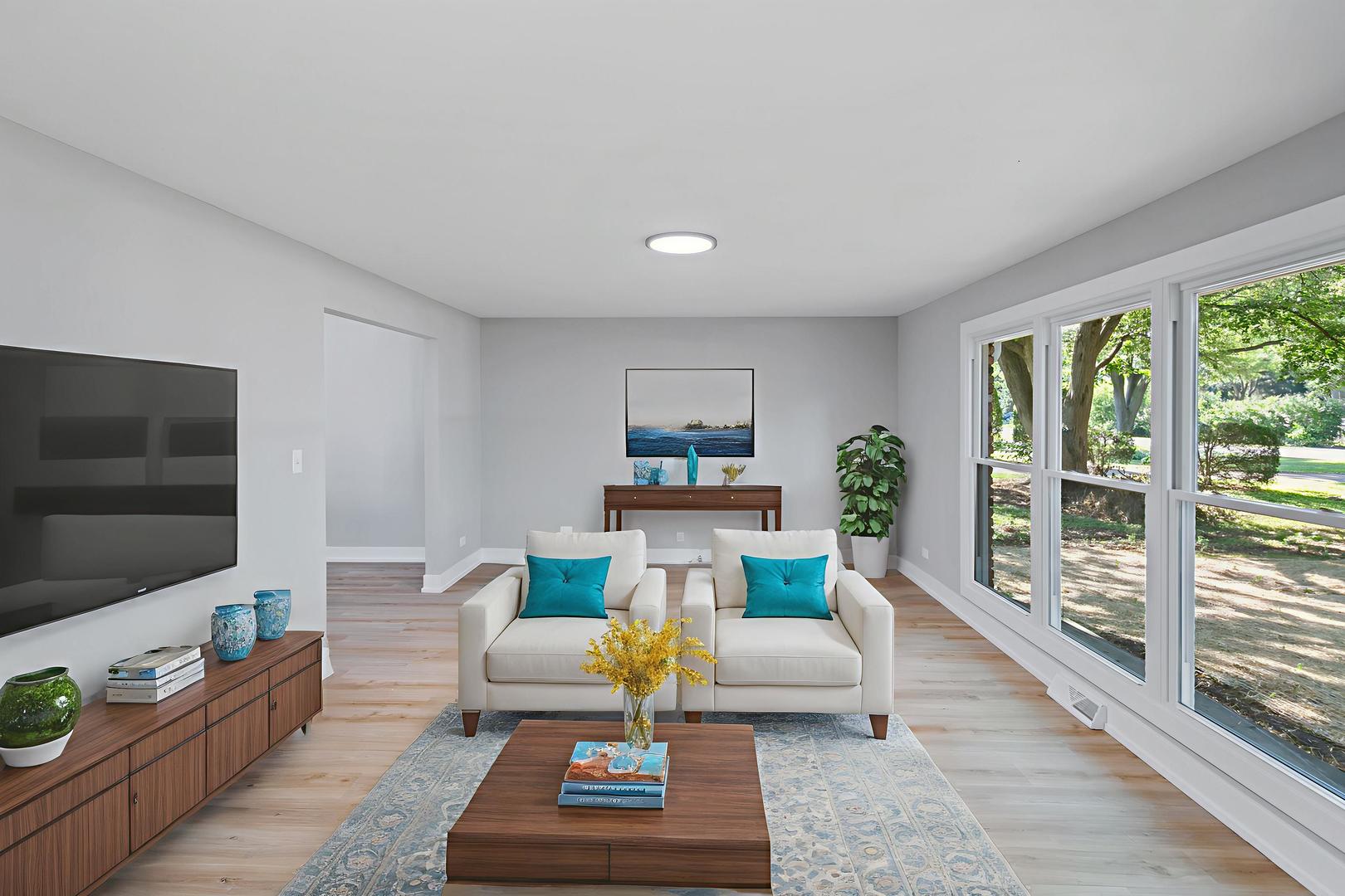 28W555 Leverenz Road Naperville, IL 60564 - Photo 2 of 21 a living room with furniture a rug and a flat screen tv