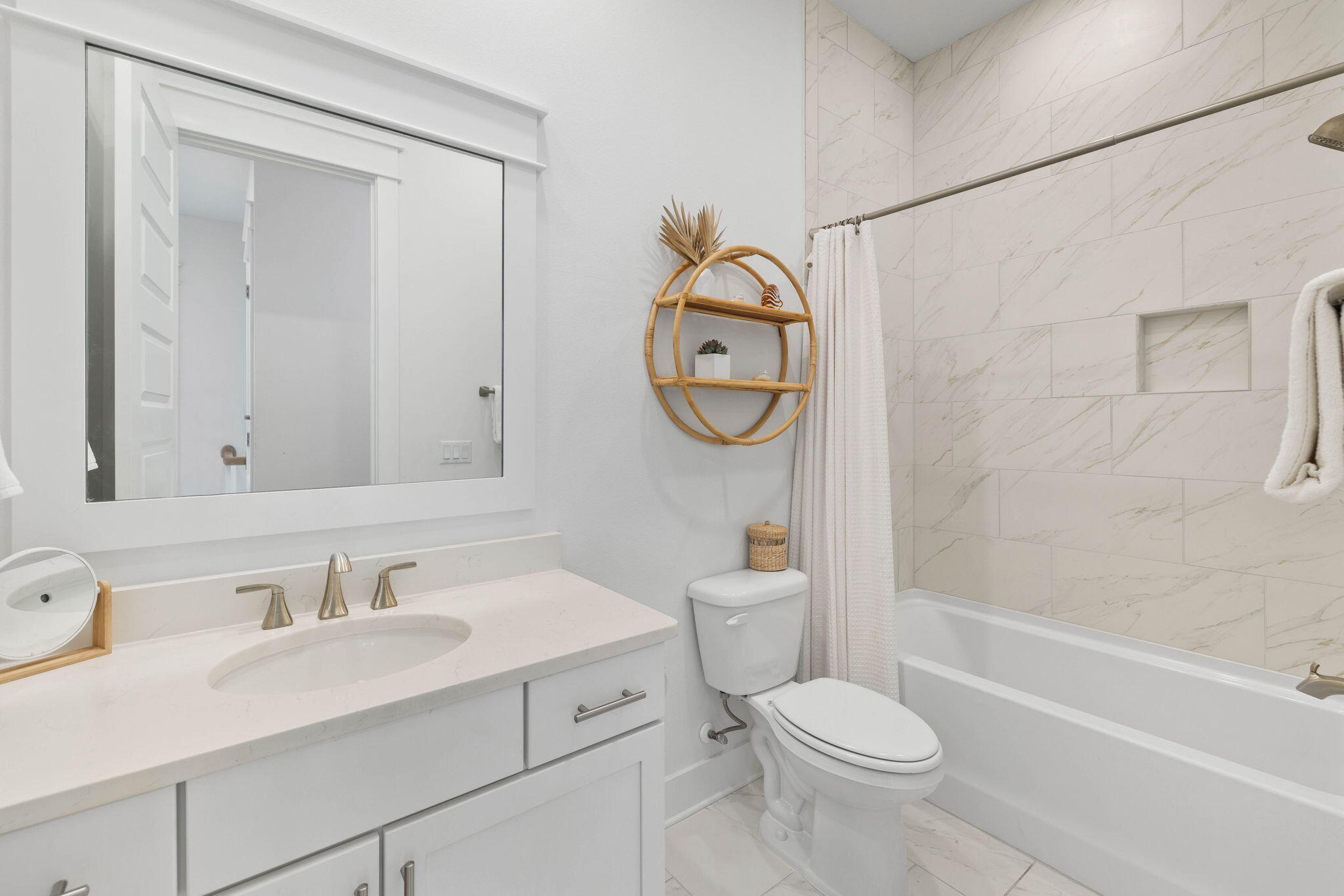 80 Wharf Ln Inlet Beach, Unit B Inlet Beach, FL 32461 - Photo 26 of 43 a bathroom with a toilet sink vanity tub and shower