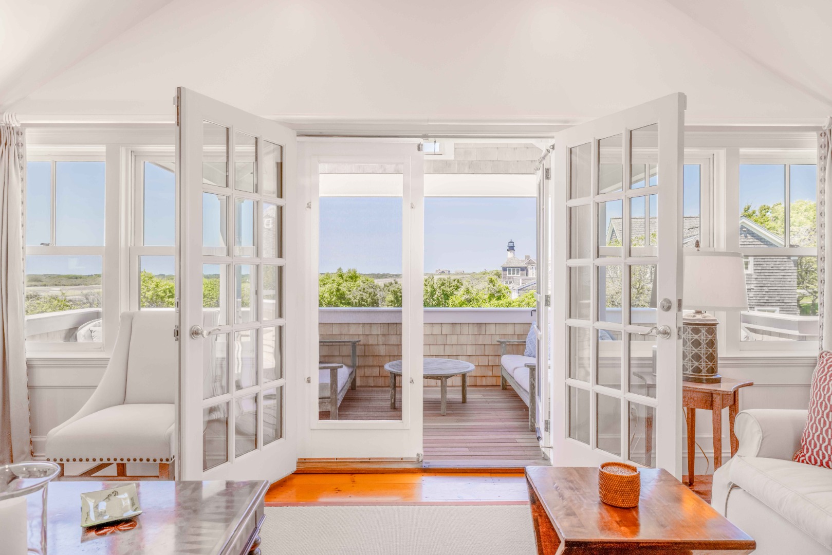 110 Baxter Road Nantucket, MA 02554 - Photo 11 of 46 Main House Second Floor Living Room French Doors To The Deck