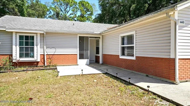 a view of a backyard with a large tree