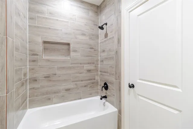 a bathroom with a bathtub