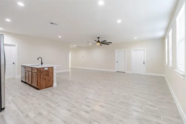 a view of a room with a window