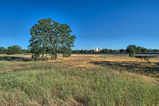 a view of a lake with houses in the background