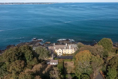 a view of a lake from a yard