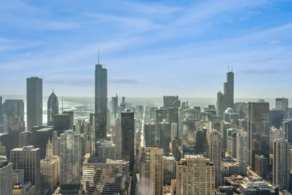 a view of a city with tall buildings