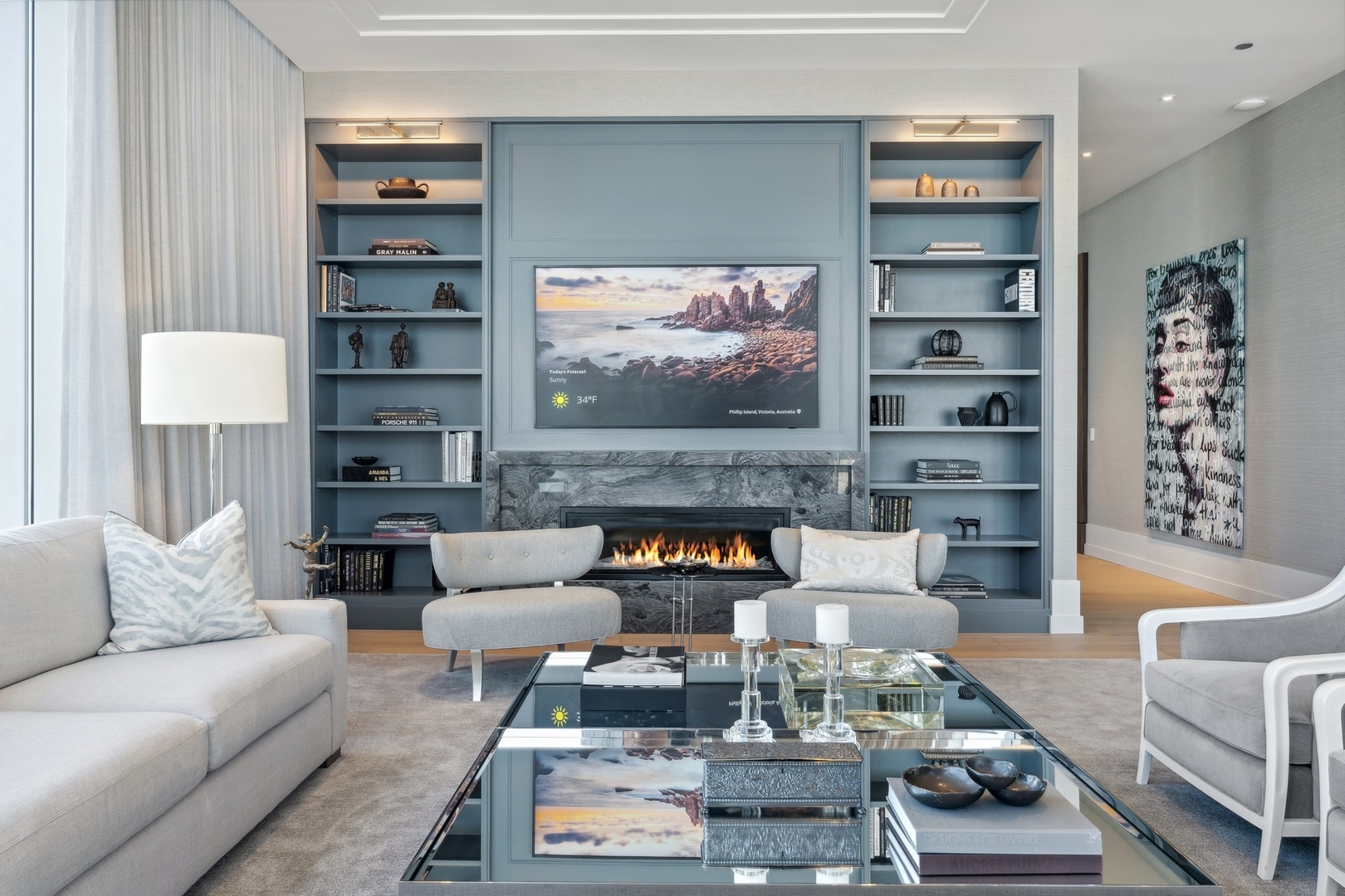14 West Superior Street, Unit 7100 Chicago, IL 60654 - Photo 7 of 50 a living room with furniture and a fireplace