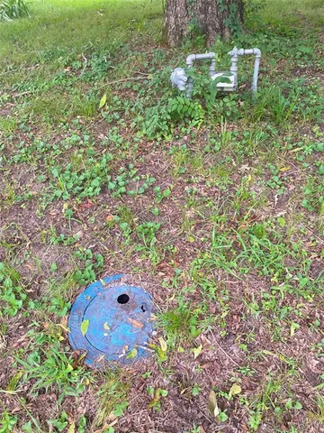a aerial view of a house with a yard and tree s