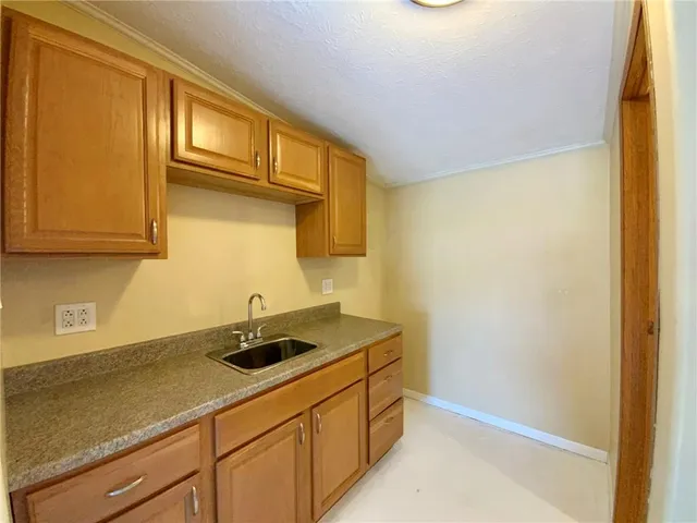 a kitchen with a sink and cabinets