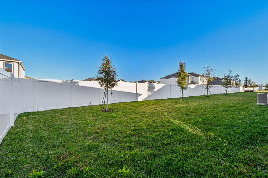 813 River Stone Trail Sanford, FL 32771 - Photo 30 of 33 a view of a backyard with table and chairs plants and large tree