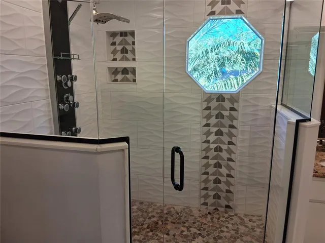 a view of a room with racks on the wall