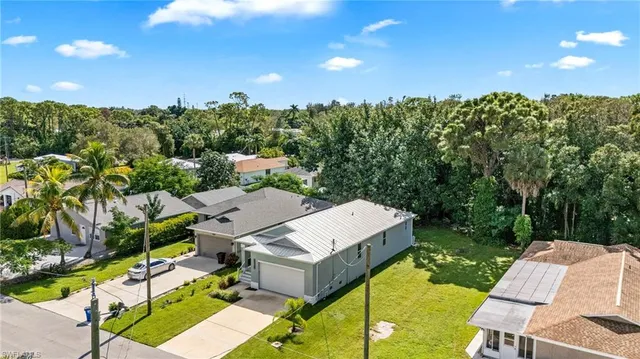 a view of a patio in backyard