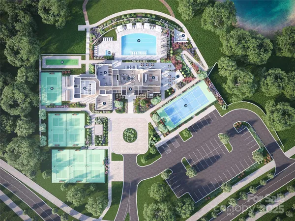 an aerial view of a house with a garden
